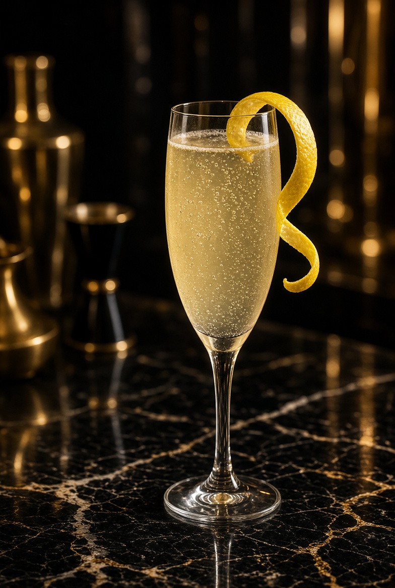 French 75 cocktail photographed at SLIQUE